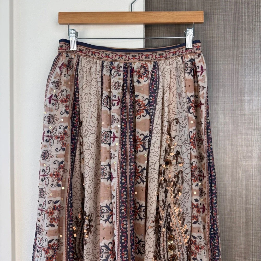 Anthropologie Let Me Be Embroidered Maxi Skirt Beaded Boho Ethereal Size Small